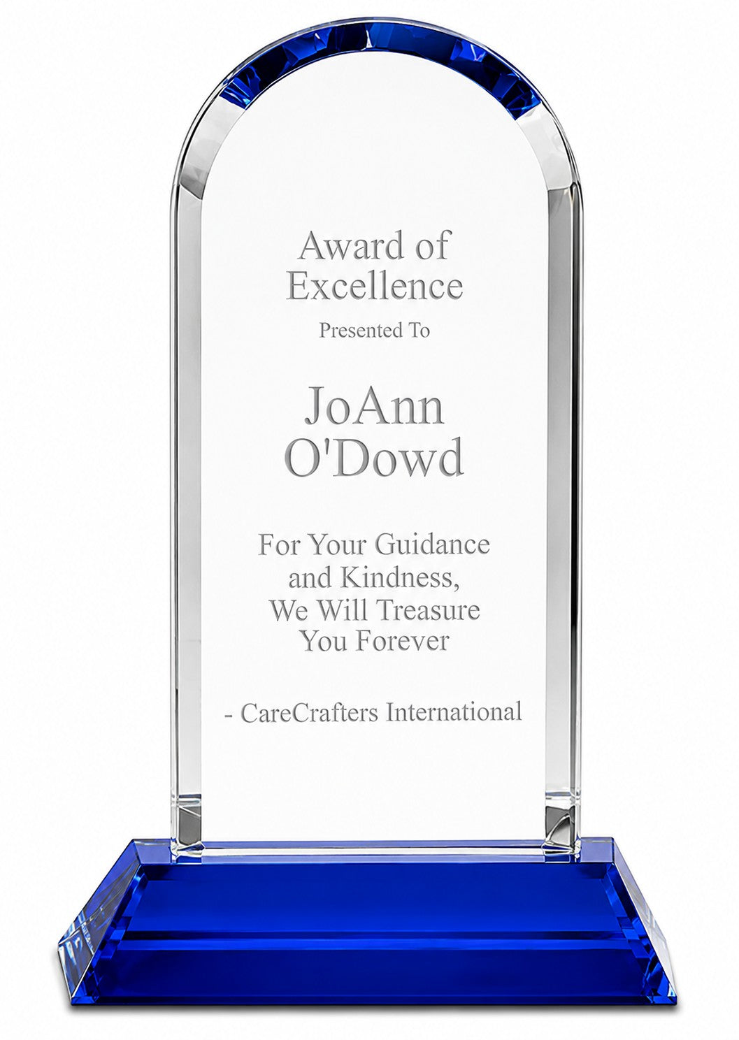 Personalized Crystal Dome Recognition Award with Blue Base