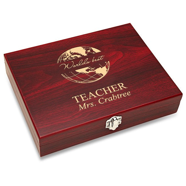 World's Best Teacher Black Flask Set with Wooden Box