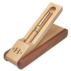 Roman Monogram Theme Laser Engraved Flip Over Wooden Pen Stand & Pen