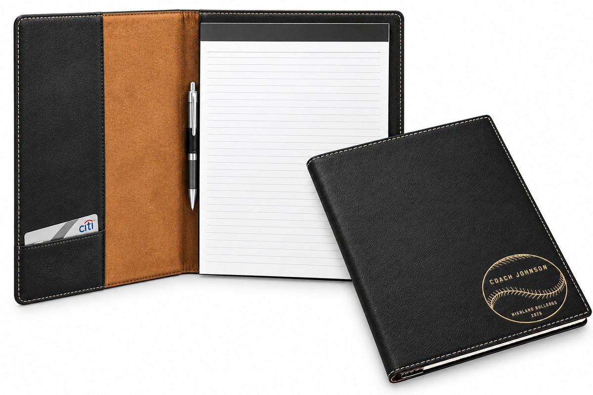 Baseball Coach's Personalized Black Leatherette Portfolio