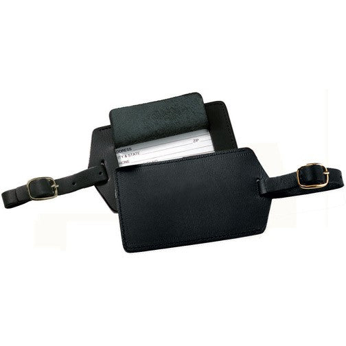Genuine Leather Luggage Tag with Snap Closing Viewing Window