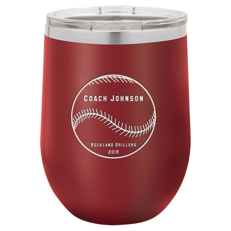 Baseball Coach's Maroon Insulated Stemless Wine Glass