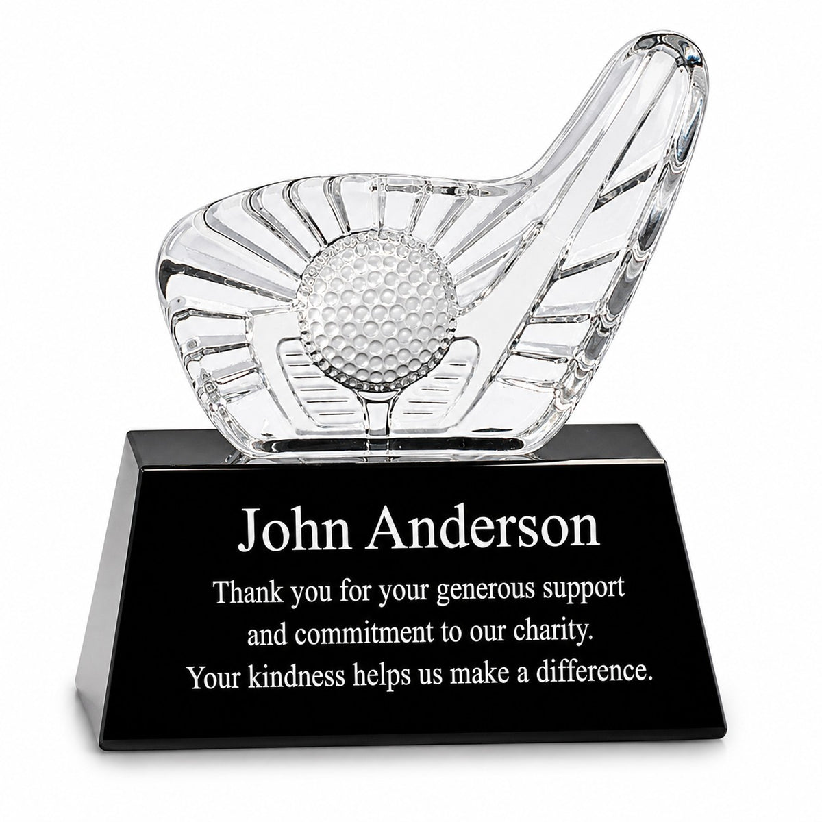 Personalized Crystal Golf Club With Black Pedestal