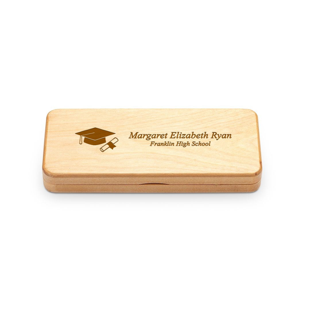 Graduation Cap & Scroll Elegance Collection Engraved Maple Wood Pen & Pencil Set