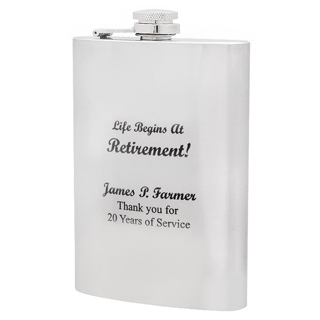 Life Begins At Retirement Engraved Flask - Executive Gift Shoppe