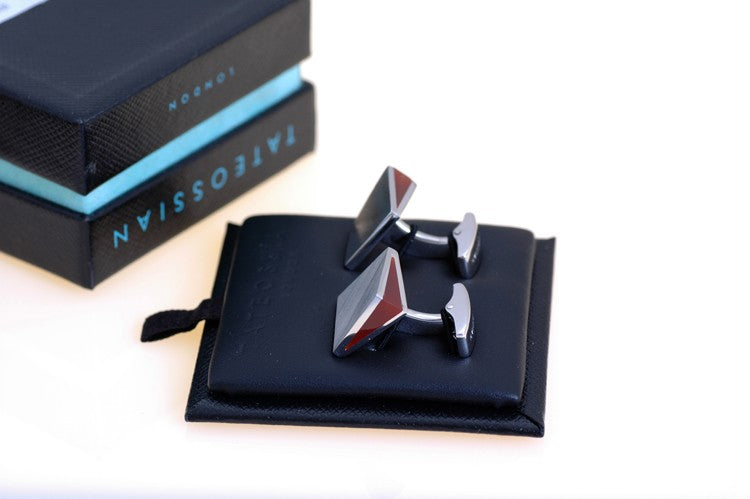 Silver Slant with Carnelian Inlay Cufflinks by Tateossian