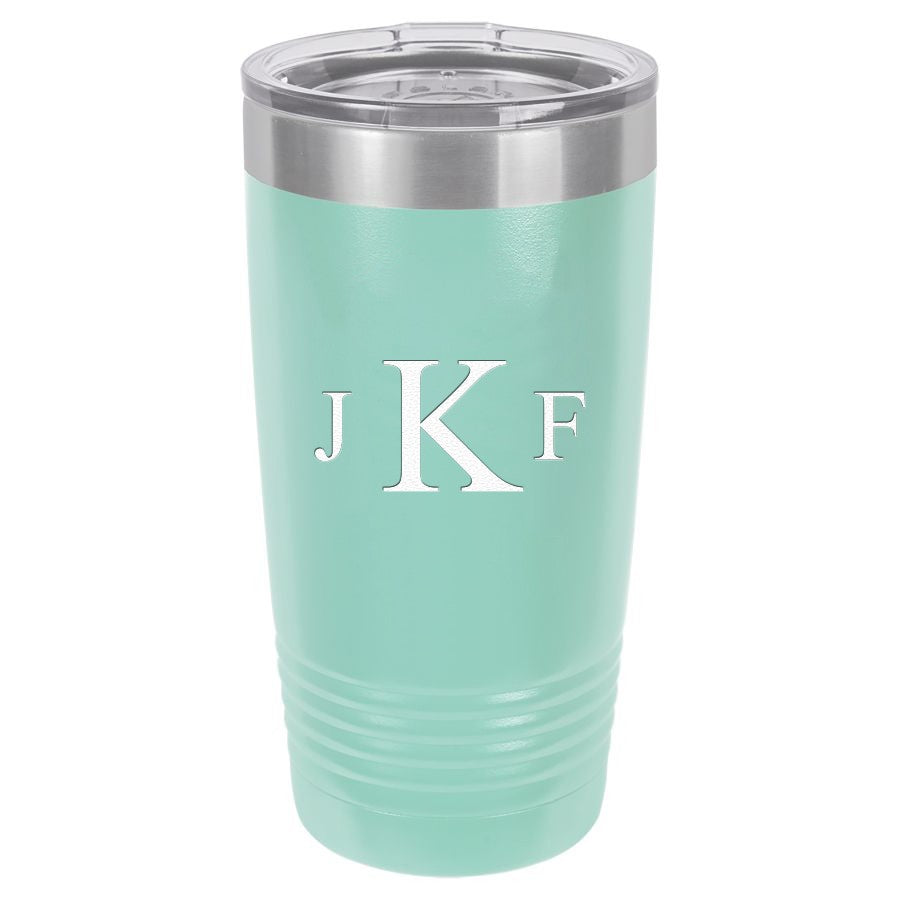 Roman Monogram 20 Ounce Teal Polar Camel Travel Mug