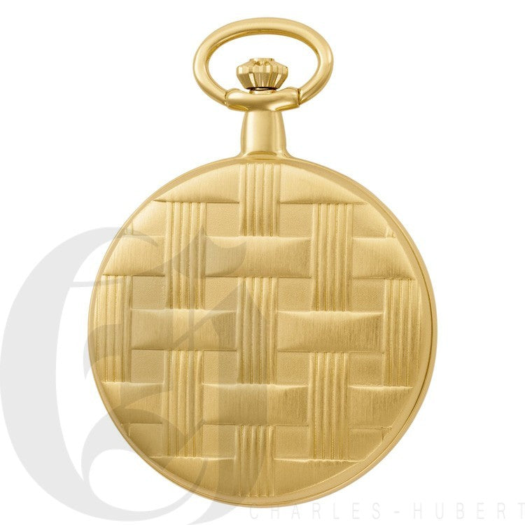 Basketweave Gold Mechanical Charles Hubert Pocket Watch & Chain #3841-G - Executive Gift Shoppe