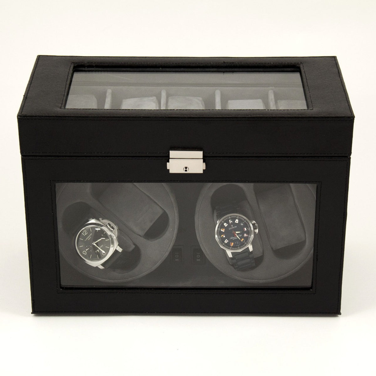 Black Leather Four Watch Winder & Display Case