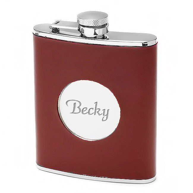 Maroon Leather Monogrammed Flask - Executive Gift Shoppe