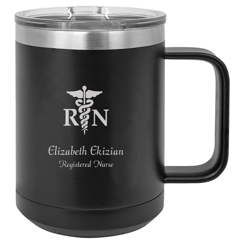 Nurse's Emblem Personalized Black Insulated Polar Camel Coffee Mug