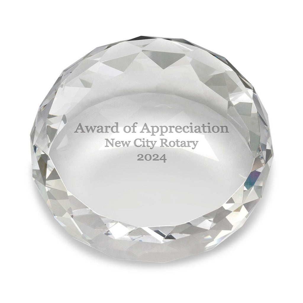 Laser Engraved Uneven Round Paperweight & Desktop Award with Faceted Edges