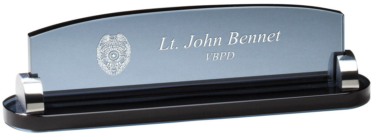 Personalized Police Theme Smoked Glass Desktop Name Plate