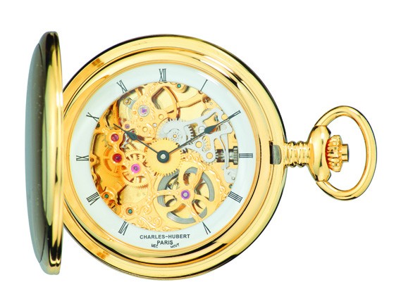 Satin Gold Charles Hubert Pocket Watch & Chain #3906-G - Executive Gift Shoppe