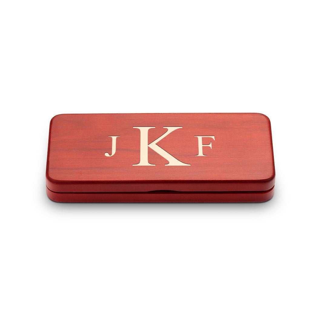Roman Monogram Theme Personalized Cherry Finish Pen & Pencil Set