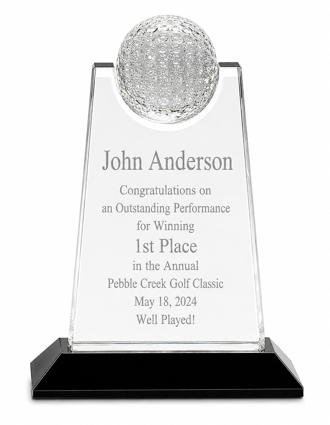 Personalized Glass Plaque With Crystal Golf Ball
