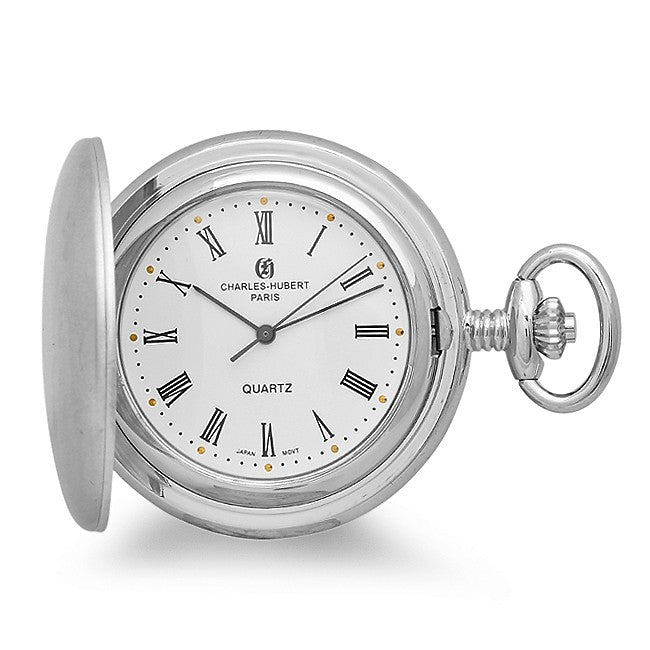 Engraved Silver Quartz Charles Hubert Pocket Watch & Chain #3611 - Executive Gift Shoppe