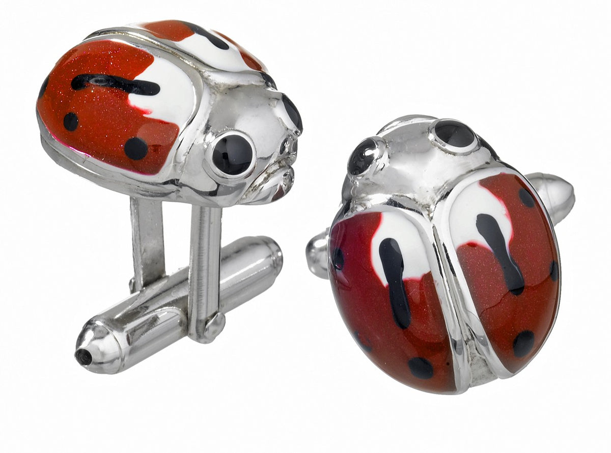 Hand Painted Enamel & Sterling Silver Ladybug Cufflinks