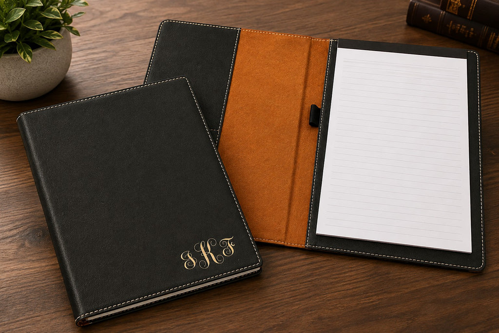 Black Portfolio & Notebook with Script Monogram