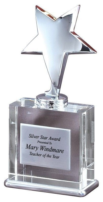 Personalized Floating Silver Star Award with Crystal Base