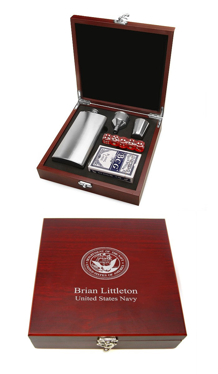 Personalized US Navy Flask & Gaming Set - Executive Gift Shoppe