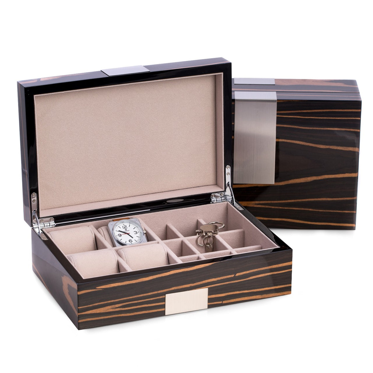 Burl Wood Watch & Cufflinks Valet Box