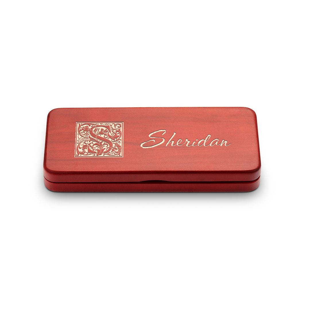 Last Name Monogram Theme Personalized Cherry Finish Pen & Pencil Set