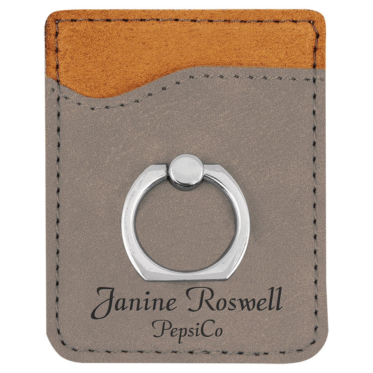 Personalized Gray Phone Wallet with Ring