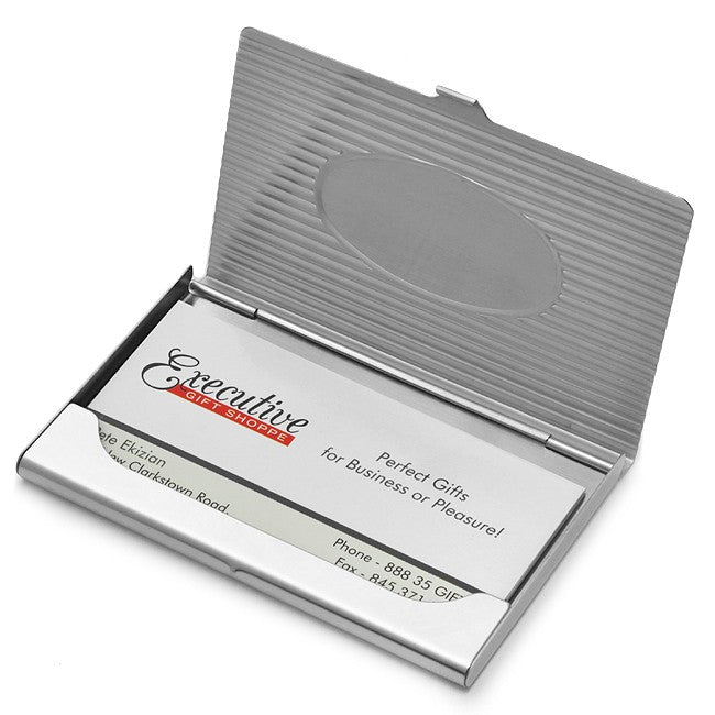 The Oval Engraved Stainless Steel Business Card Holder - Executive Gift Shoppe
