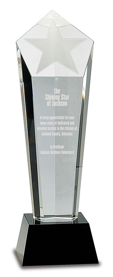 Personalized Frosted Star Crystal Pedestal with Black Crystal Base