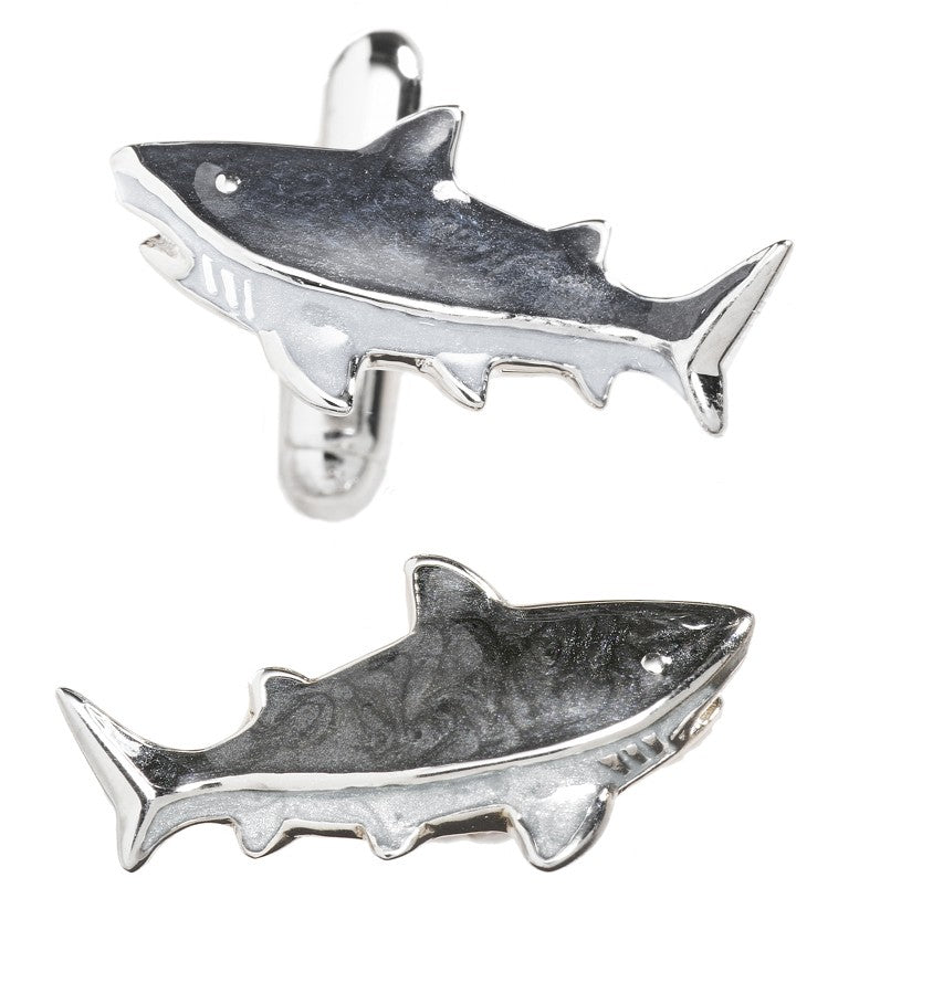 Hand Painted Enamel & Sterling Silver Shark Cufflinks