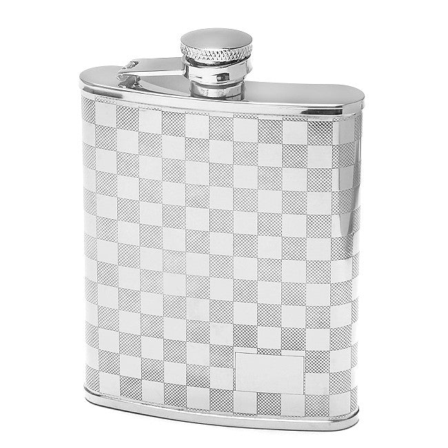 6 Ounce Checker Pattern Engraved Flask - Executive Gift Shoppe