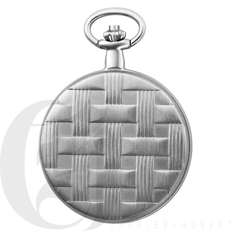 Basketweave Silver Mechanical Charles Hubert Pocket Watch & Chain #3841-W - Executive Gift Shoppe
