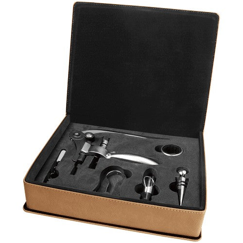 Personalized Light Brown 5 Piece Wine Tool Set