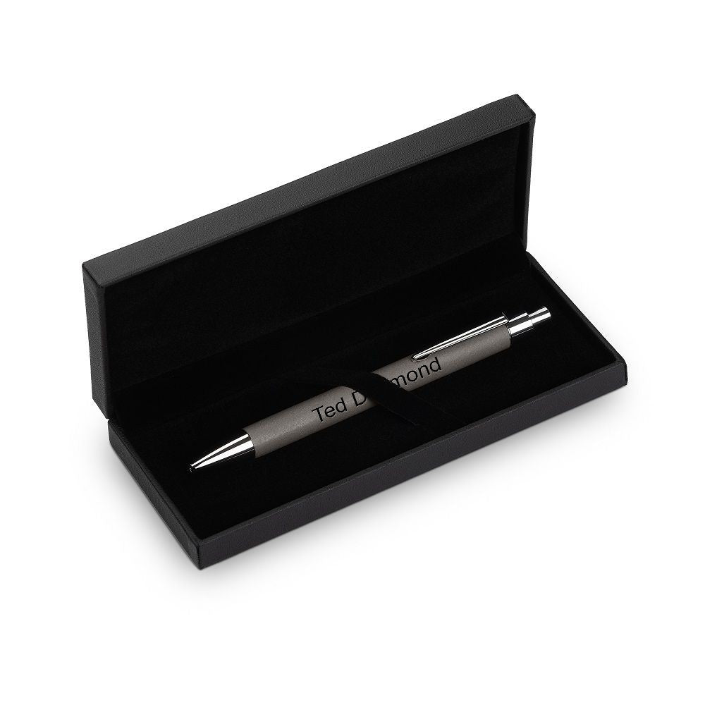 Silver & Gray Leatherette Click Action Ballpoint Pen - Free Personalization