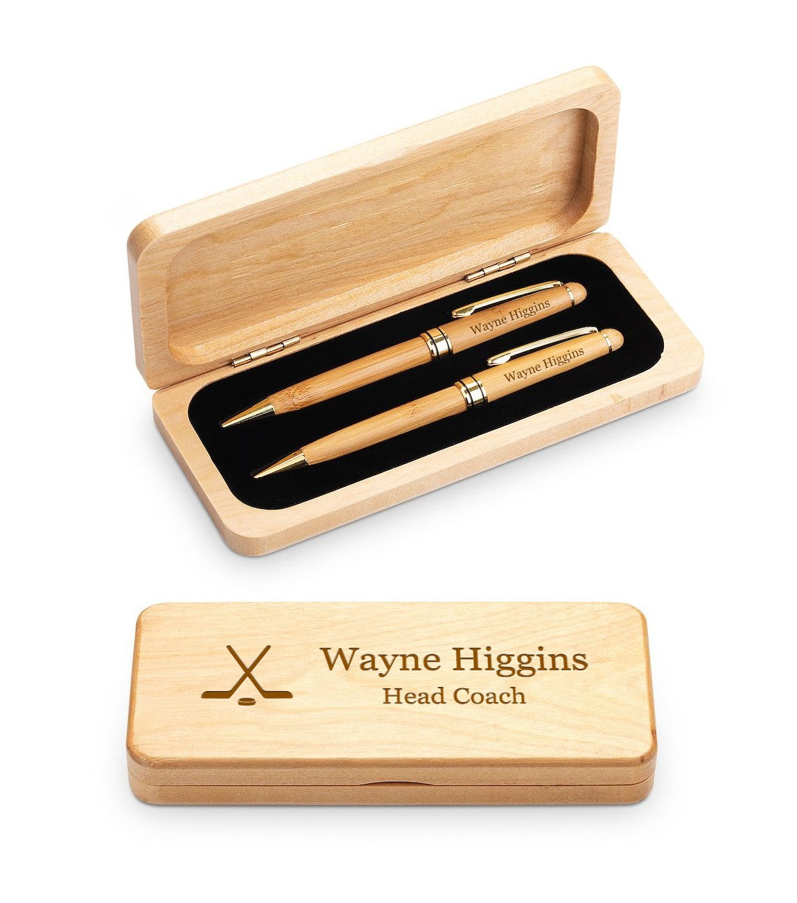 Elegance Collection Maple Wood Personalized Pen & Pencil Set for Hockey