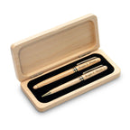 Script Monogram Elegance Collection Maple Wood Ballpoint Pen & Fountain Pen Set