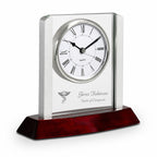 Prestige Collection Chiropractor Theme Personalized Rosewood, Glass & Steel Desktop Clock