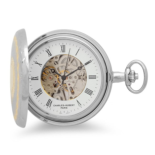 Two Tone Mechanical Charles Hubert Pocket Watch and Chain #3711 - Executive Gift Shoppe