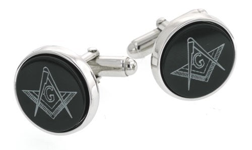 Sterling Silver Cufflinks with Onyx Etched with the Masonic Symbol