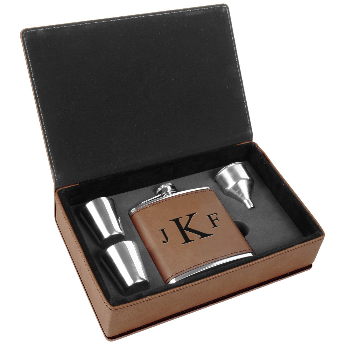 Dark Brown & Black Roman Monogram Flask Set