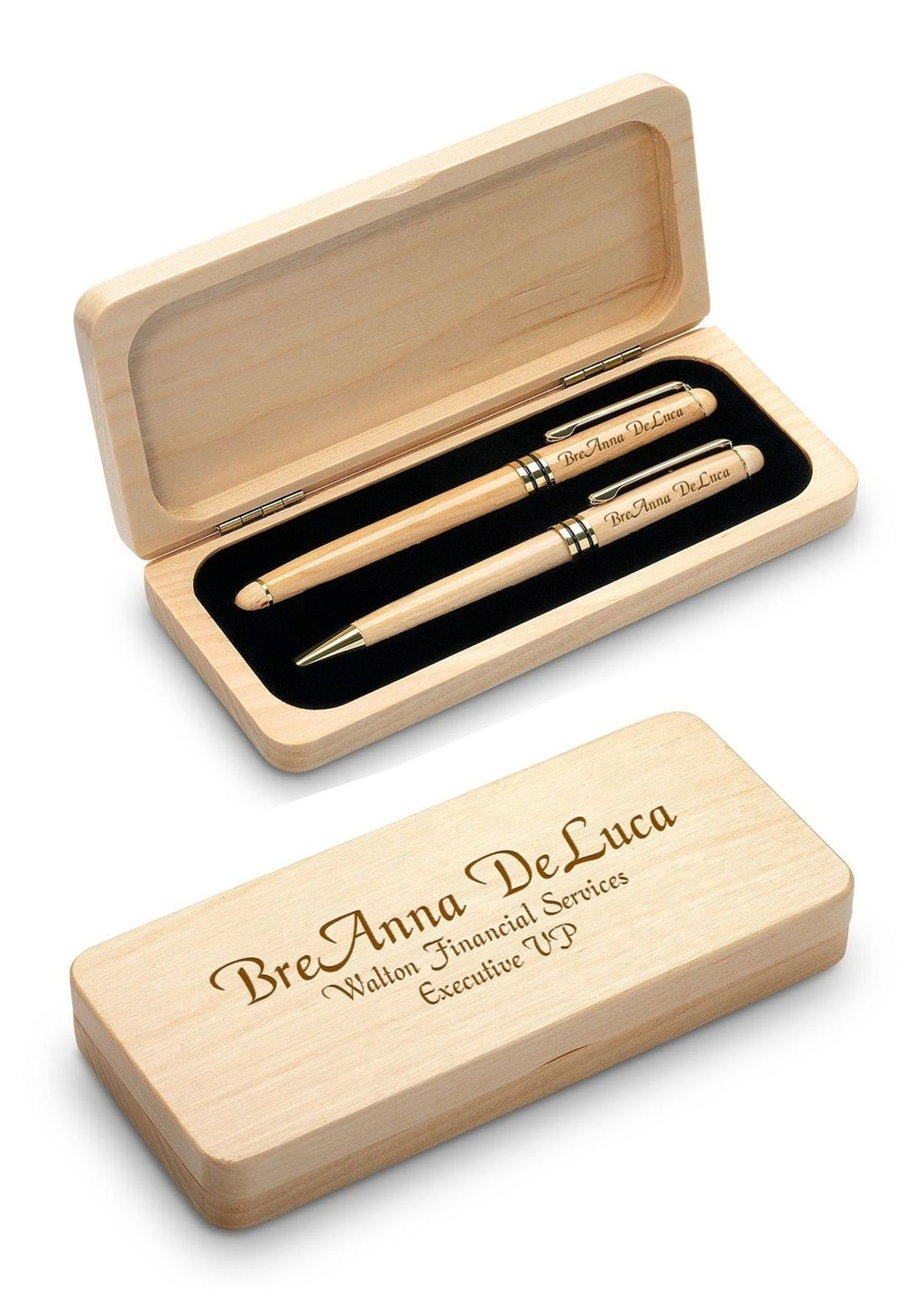 Elegance Collection Personalized Maple Wood Ballpoint Pen & Fountain Pen Set