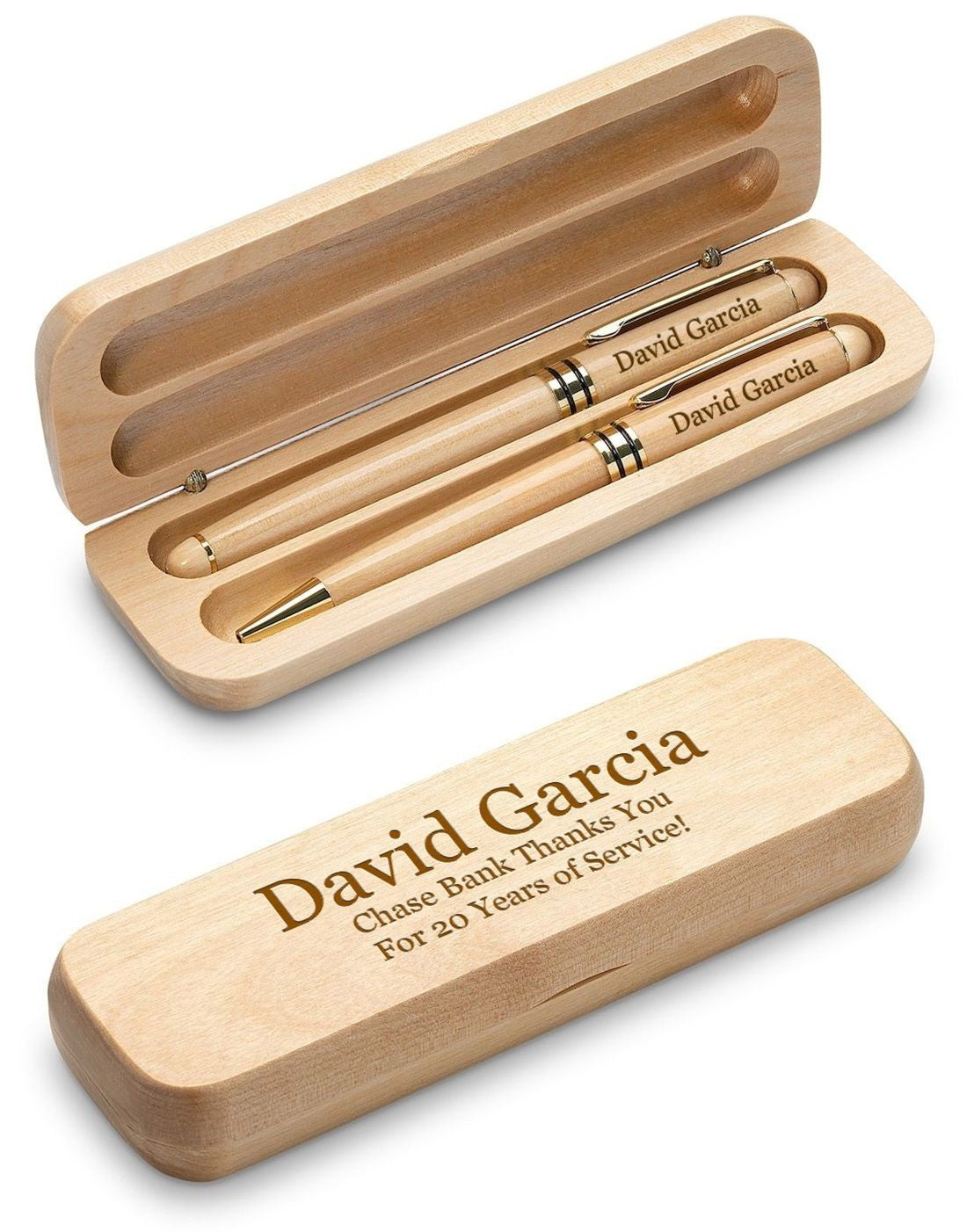 Personalized Maple Wood Ballpoint Pen & Fountain Pen Set