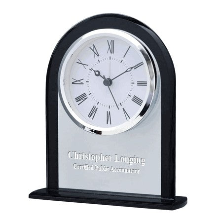 Personalized Clear & Black Crystal Dome Desk Clock