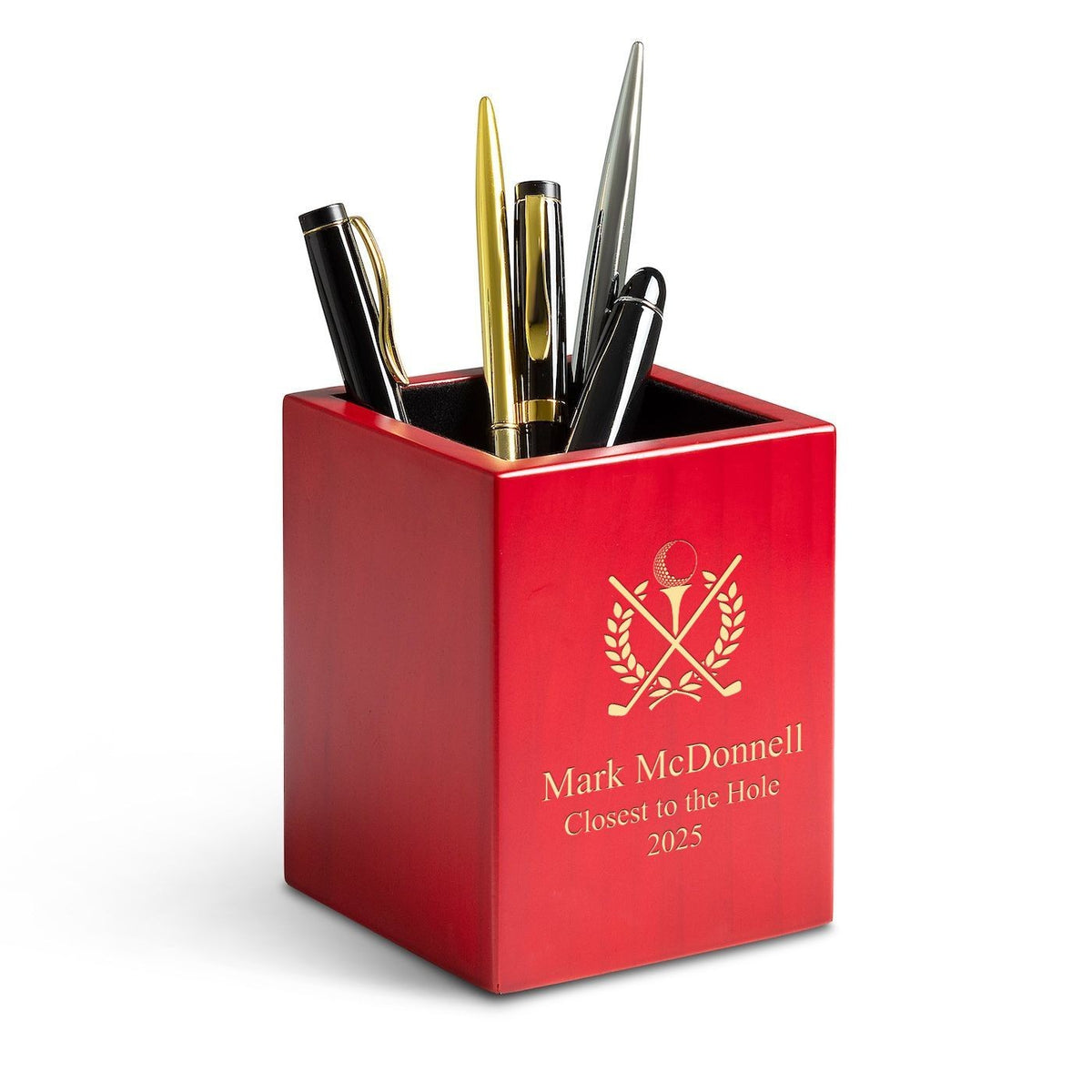 Rose Finished Wood Crossing Golf Clubs Personalized Pen and Pencil Cup