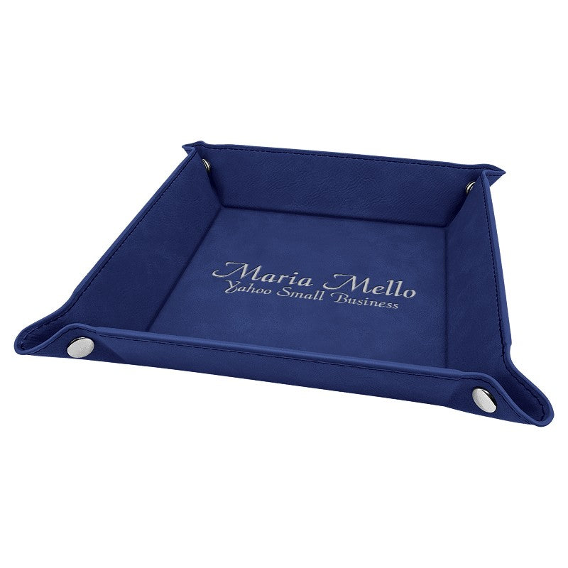 Personalized Blue & Silver Men's Valet Tray with Folding Snaps