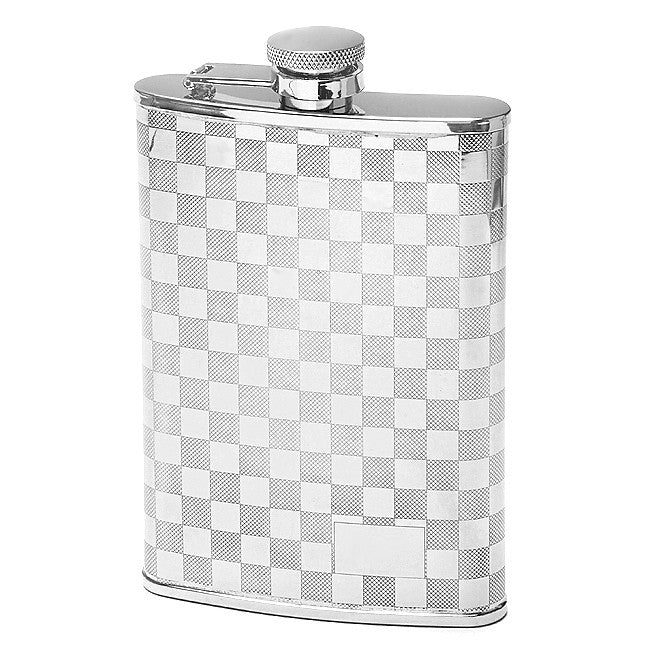 8 Ounce Checker Pattern Engraved Flask - Executive Gift Shoppe