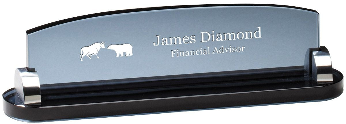 Personalized Wall Street Theme Smoked Glass Desktop Name Plate