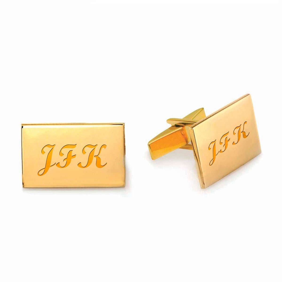 Polished Finish Rectangle Engraved 14K Gold Cufflinks