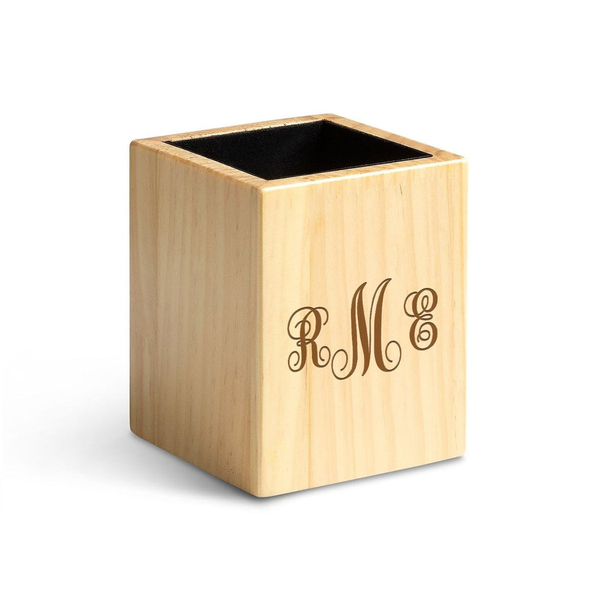 Script Monogram Theme Personalized Maple Wood Pen and Pencil Cup